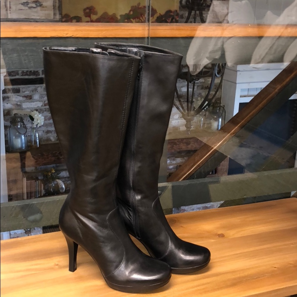 GIANI BINI BLACK WOMENS HEELED LEATHER BOOTS